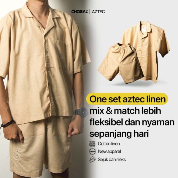 Choral Setelan Aztec Linen Shirt & Aztec Linen Short | Kemeja Linen | Celana Linen